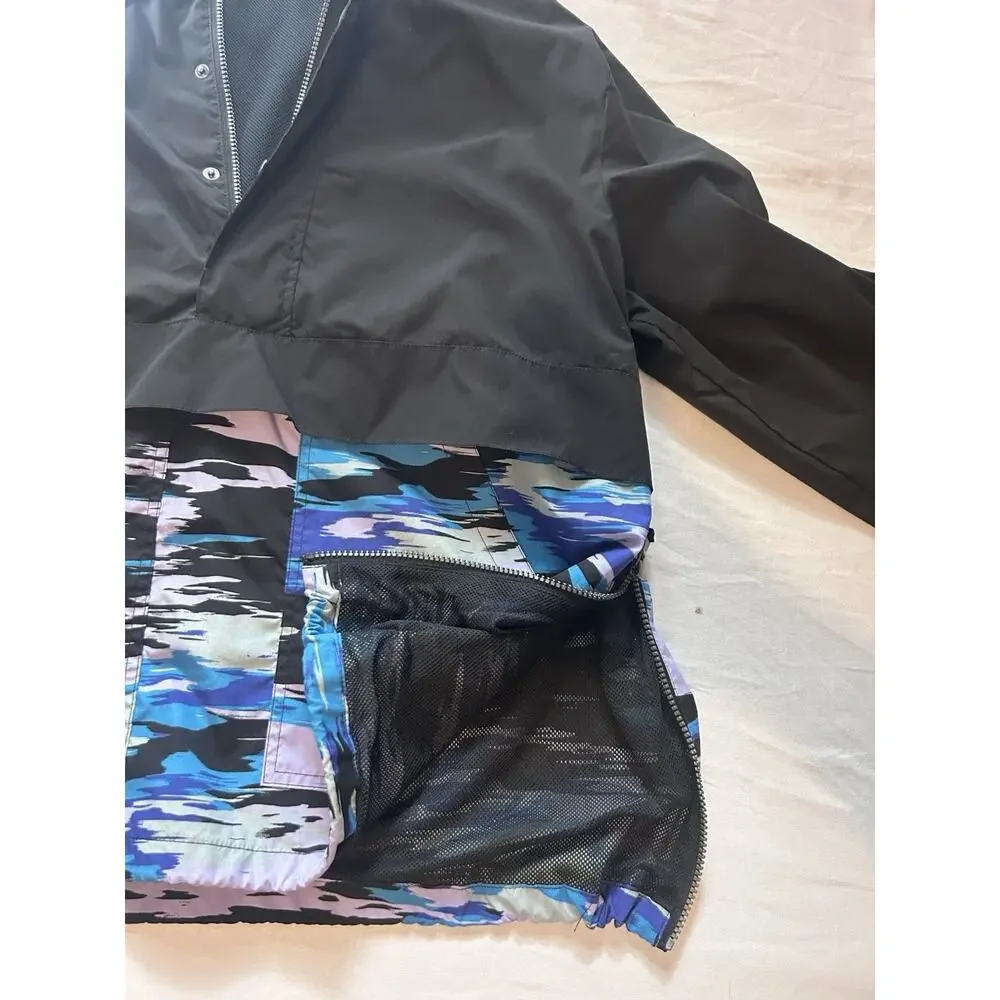Edgar + Ash Men's Black Blue Purple Camo Hooded Anorak Windbreaker Size L